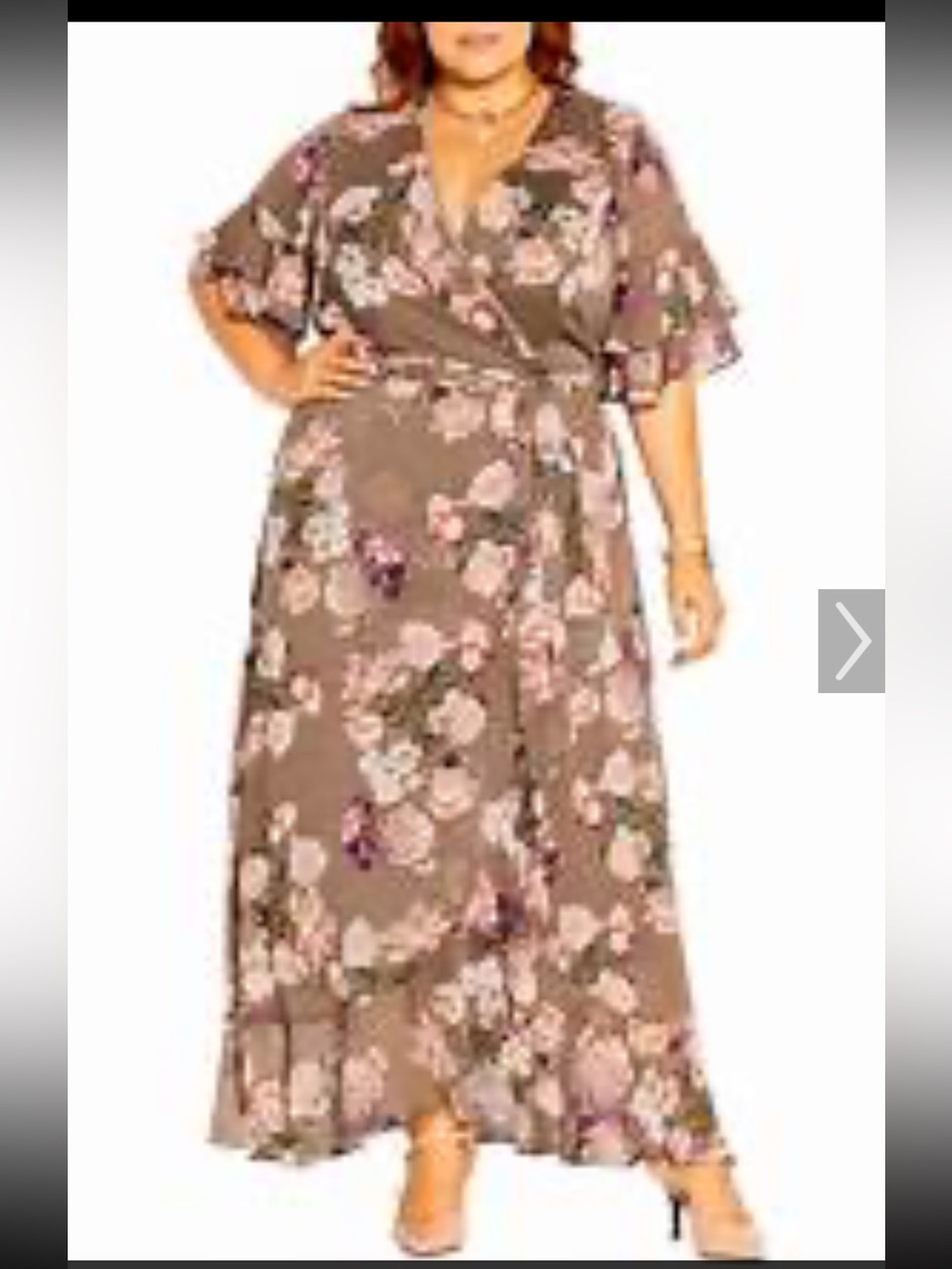 City Chic Taupe Floral Faux Wrap Maxi Dress